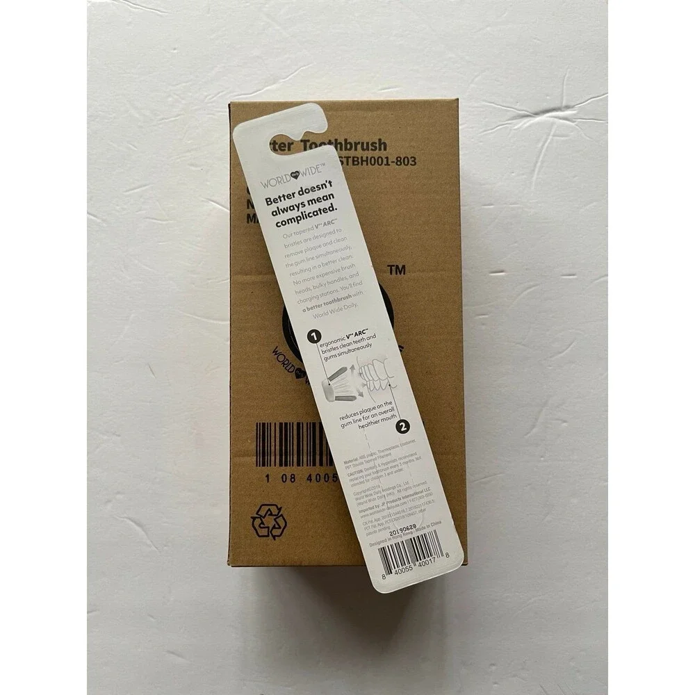 World Wide Better Toothbrush 12 Pieces Box Ultra Soft Tapered Arc Shape Bristle.